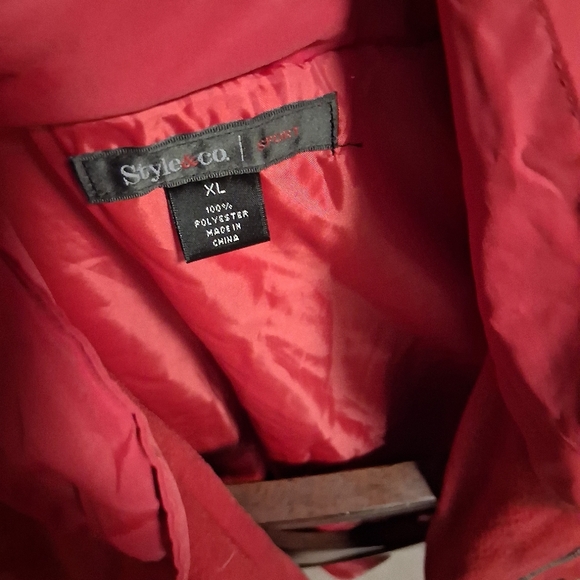 Style & Co sport jacket red pockets zip closure hidden hood - Picture 11 of 12